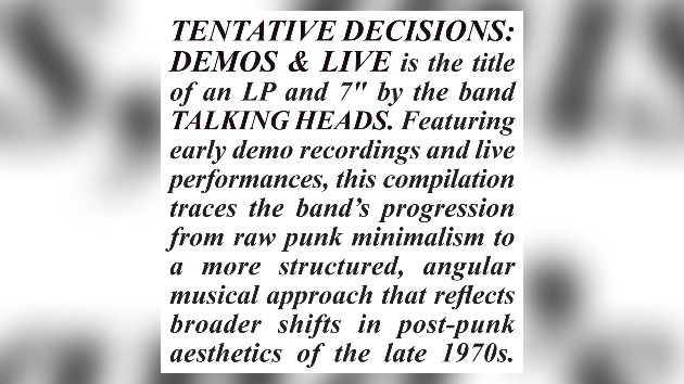Talking Heads to release expanded ‘Tentative Decisions: Demos and Live’