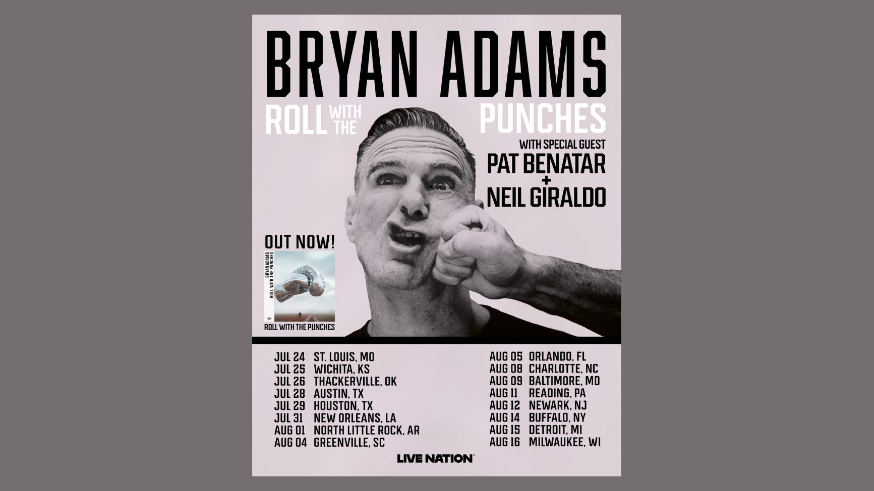 Bryan Adams announces new US Roll With The Punches tour dates
