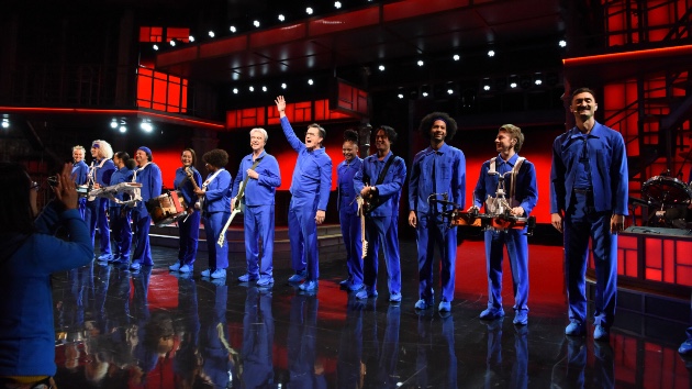 ‘Burning Down the House’: David Byrne performs Talking Heads classic with Stephen Colbert on ‘The Late Show’